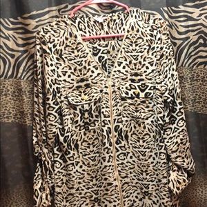 G by guess long sleeve zip blouse